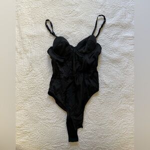 Fleur du Mal Midnight Black Silk Bodysuit sz S